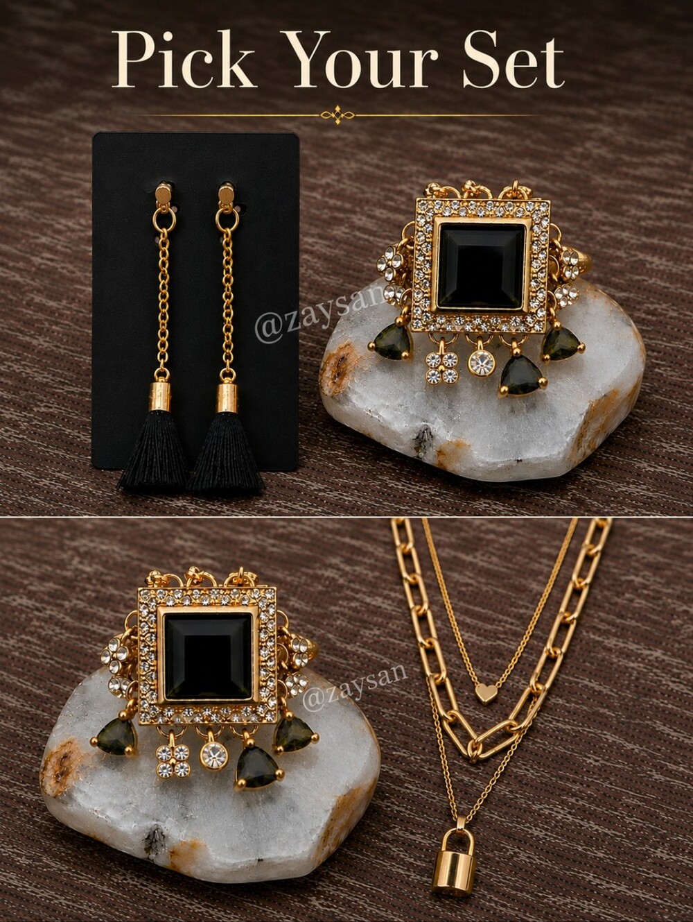 NWT Black Dangle Charm Cocktail Ring Sz 9! Pick Your Set Earrings or Necklace
